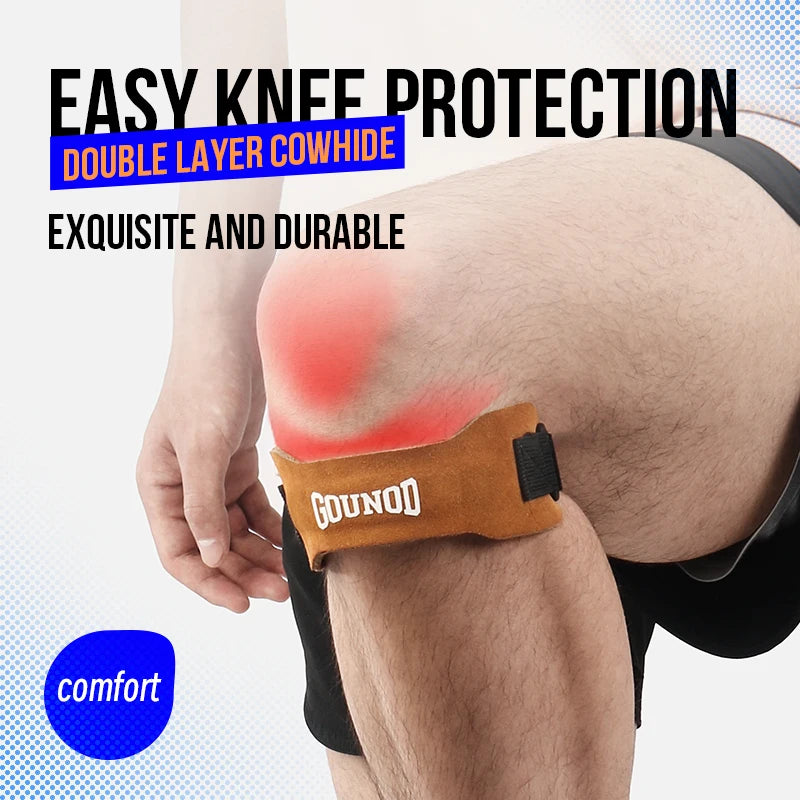 Pressurized Cowhide Patella Belt Sports Knee Pads for Running Shock Absorption Anti-Meniscus Support Fitness and Riding