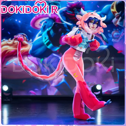 Neekoo Cosplay Costume Game Cosplay DokiDoki-R Neekoo Skin Super Fan Cosplay Women Cute Red Plush Costume Tail