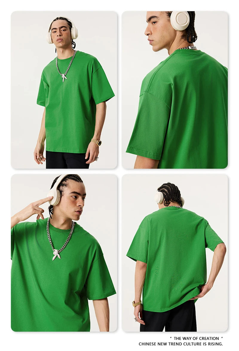 ZODF New 2025 Spring Summer 235gsm Solid Cotton T-Shirts For Men Women Unisex Loose Basic T Shirt Tees Brand Tops HY0970