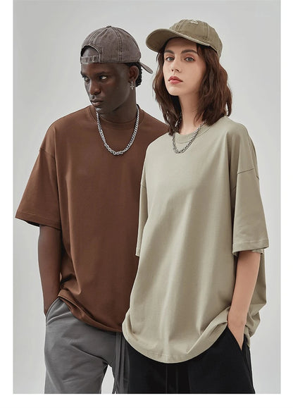ZODF 2025 Spring Summer Men Solid 100% Cotton T-Shirts Unisex Women Loose 230gsm Noshrink Basic T Shirt Brand Tops HY0151