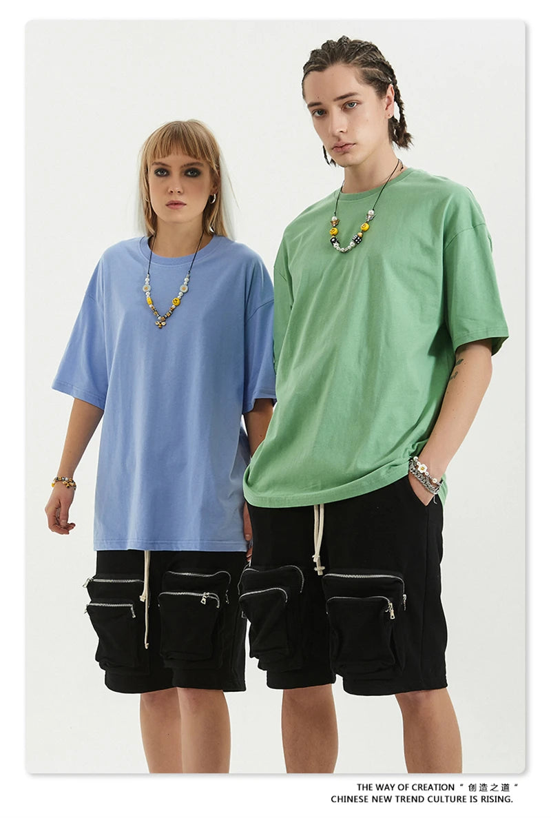 ZODF Trendy 2025 Men Basic Solid Cotton T-Shirts Unisex Male 190gsm Summer Loose Comfortable Soft Tees Shirt Streetwears HY0040