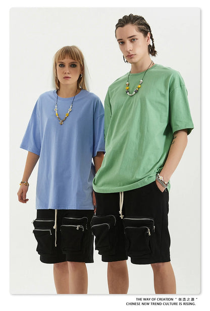 ZODF Trendy 2025 Men Basic Solid Cotton T-Shirts Unisex Male 190gsm Summer Loose Comfortable Soft Tees Shirt Streetwears HY0040