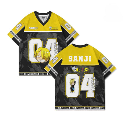04 Jersey One Piece Sanji Anime Y2k Korean Style Kpop Baseball Hockey T-shirt Fashion Streetwear Anime Daily Unisex Tops Tees