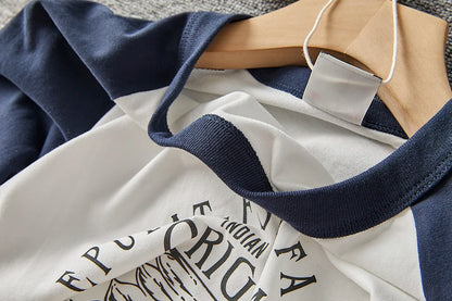 Summer New American Retro Short-sleeved O-neck Letter Printed T-shirt Men's Fashion Simple 100% Cotton Washed Casual Sport Tops