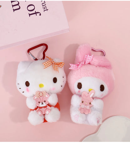 Genuine Sanrio Hello Kitty Kuromi Melody Pachacoo Cinnamoroll Stuffed Toy Pendant Cute Plush Toys Keyring Keychain Birthday Gift