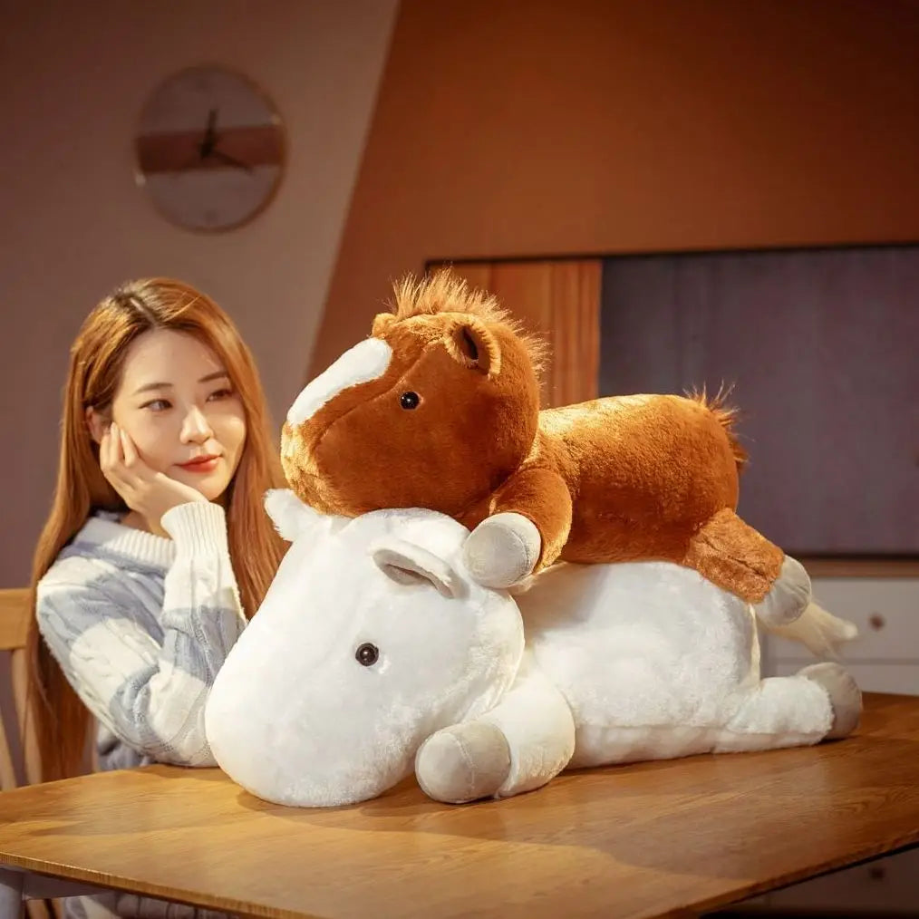 1 piece 55/70cm Soft BIg Round Head Horse Plush Toy Stuffed Pure White Horse Throw Pillow Stuffed Likelike Animals For Boy Gift