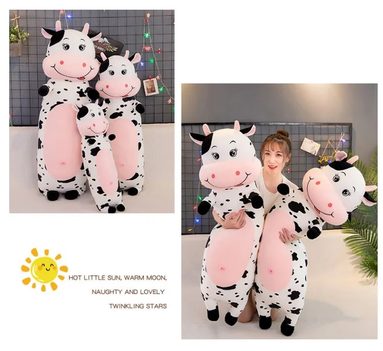 70cm-100cm Lovely Creative Milk Cow Plush Pillow Toys Soft Stuffed Cartoon Animal Cattle Doll Bedroom Sleeping Pillow Cushion