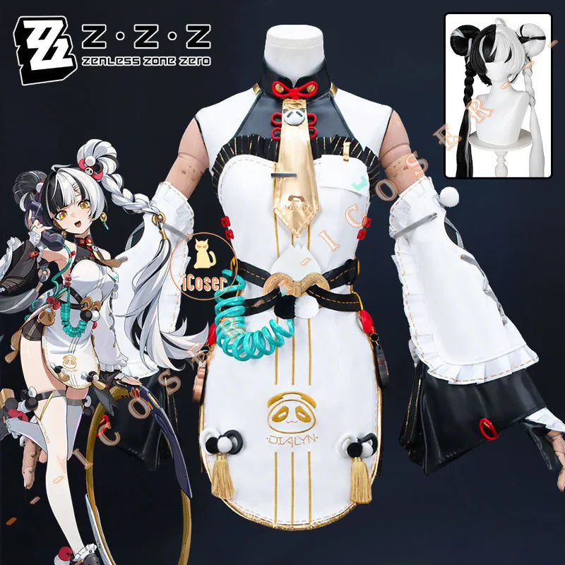 Dialyn Cosplay Costume Wig Zenless Zone Zero Uniform Earrings Headwear Telephone Prop Halloween Party Carnival for Women Girls