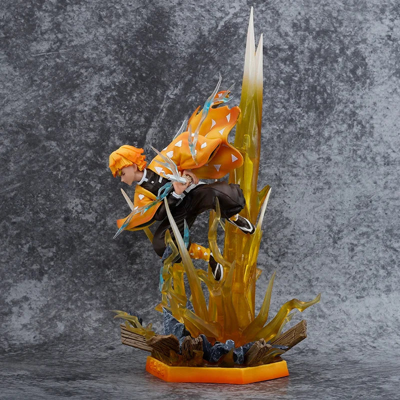 Demon Slayer Anime Agatsuma Zenitsu Figure Akaza Hakuji Figurine With Light Gk Statue Model Collection Room Decora Desk Toy Gift