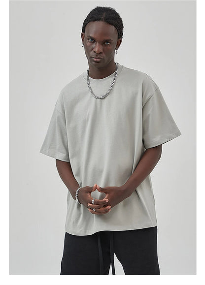 ZODF New Summer Men 275gsm Cotton T Shirts Unisex Women High Street Oversized FG Noshrink Solid T-Shirt Streetwears HY0152