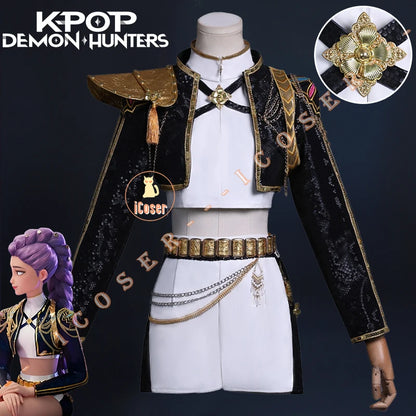 KPop Demon Hunters Rumi Cosplay Costume Black Gold Stage Costume Uniform Huntrix Golden Outfit Halloween Party for Women Girls