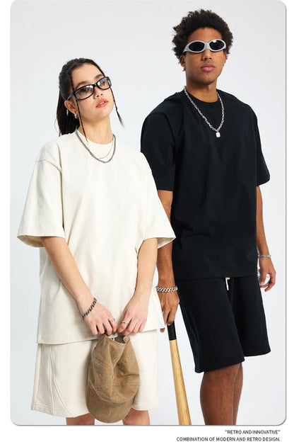 ZODF Trendy 2025 Men 275gsm Cotton T-Shirts Unisex Summer Patchwork Solid O Neck T Shirt Brand Tees HY1045