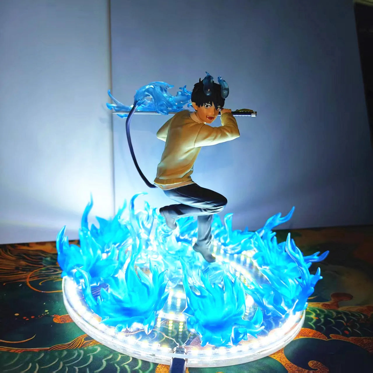 Ao no Exorcist Anime Okumura Rin Action Figures Flames of Satan Blue Flames DIY Led Night Lamp Figurine Toys PVC Model Collector
