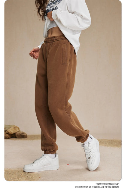 ZODF Retro Winter 360gsm Batik Washed Fleece Sweatpants Unisex Loose Drawstring Warm Joggers HY0714