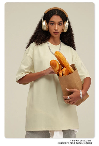 ZODF 2025 Heavy-Weight 425gsm 100% Cotton T-Shirts For Men Unisex Summer Oversized O-Neck Basic Solid T Shirt Brand Tees HY0485