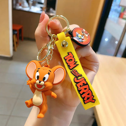 Anime Disney Keychain kawaii Tom and Jerry Cartoon Figure PVC Doll Bag Keyring Ornament Accessories Children Toys Birthday Gifts