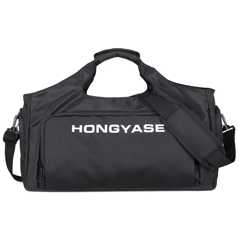 Gym Sports Bag for Men Waterproof Travel Fitness Duffle with Shoe Pocket Shoulder Tote Outdoors Weekend Luggage - black