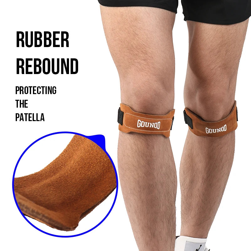 Pressurized Cowhide Patella Belt Sports Knee Pads for Running Shock Absorption Anti-Meniscus Support Fitness and Riding