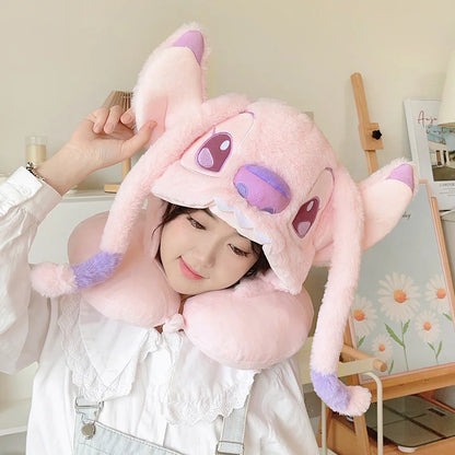 Cartoon Angel Travel Neck Pillow Car Neck Hooded Pillow U-Shaped Portable Blackout Nap Pillow Adjustable Traveling Neck Pillow