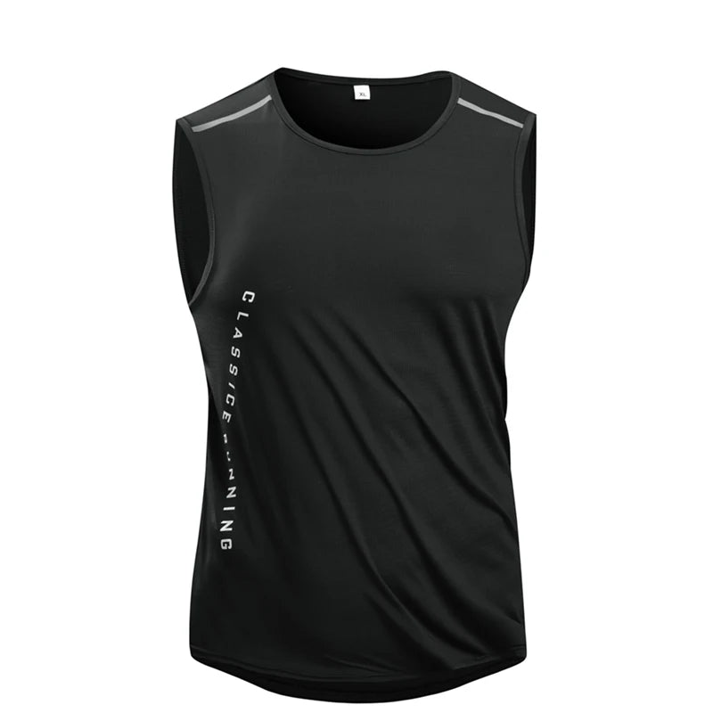 Chrlck Men’s Quick Drying Running Vest Breathable Mesh Sleeveless Gym Fitness Tank Top - Black / 4XL(85-92kg)