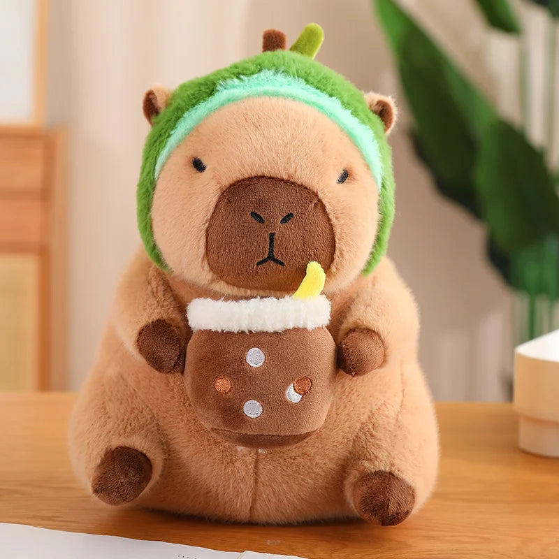 Cute Stuffed Capybara Plush Toy Holding Boba Tea Flower Capybara Plushies Cosplay Bread Dino Avocado Lovely Teddy Girl Gift