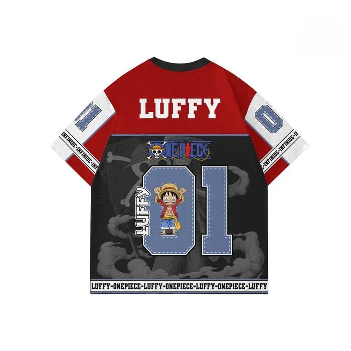 01 Jersey One Piece LUFFY Anime Y2k Korean Style Kpop Baseball Hockey T-shirt Fashion Streetwear Anime Daily Unisex Tops Tees