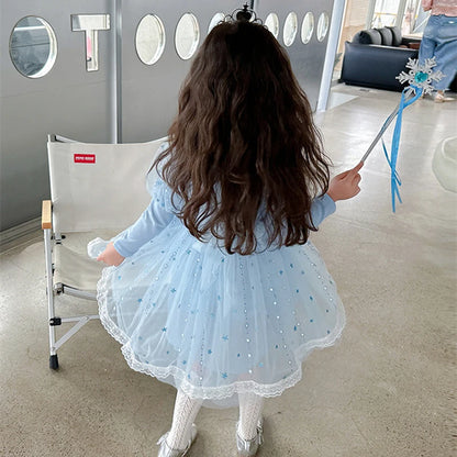 Toddler Girl Dress 2 to 3 4 5 6 7 8 9 Years Long Sleeve Princess Elsa Kids Dresses Blue Tutu Dress Children Clothes