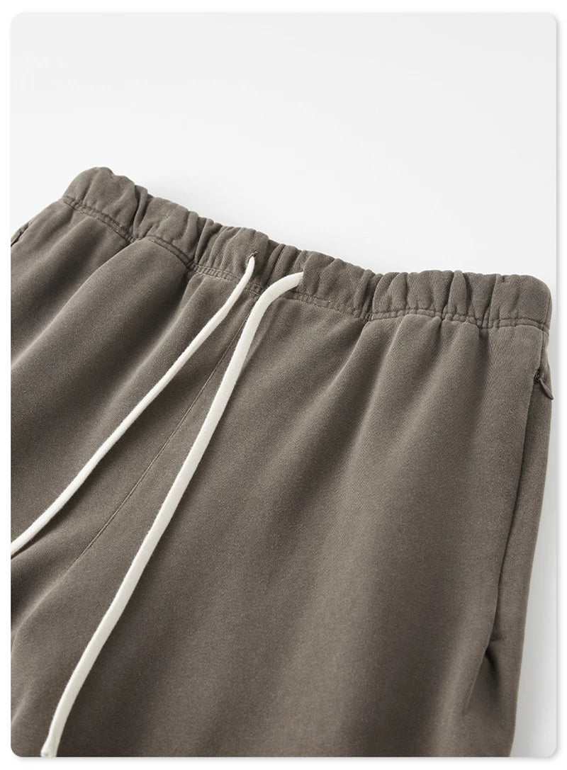 ZODF New Summer Men Retro Washed Shorts Unisex Drawstring Loose Edge 420gsm Solid Knee Length Cotton Pants Streetwears HY0589