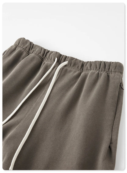 ZODF New Summer Men Retro Washed Shorts Unisex Drawstring Loose Edge 420gsm Solid Knee Length Cotton Pants Streetwears HY0589