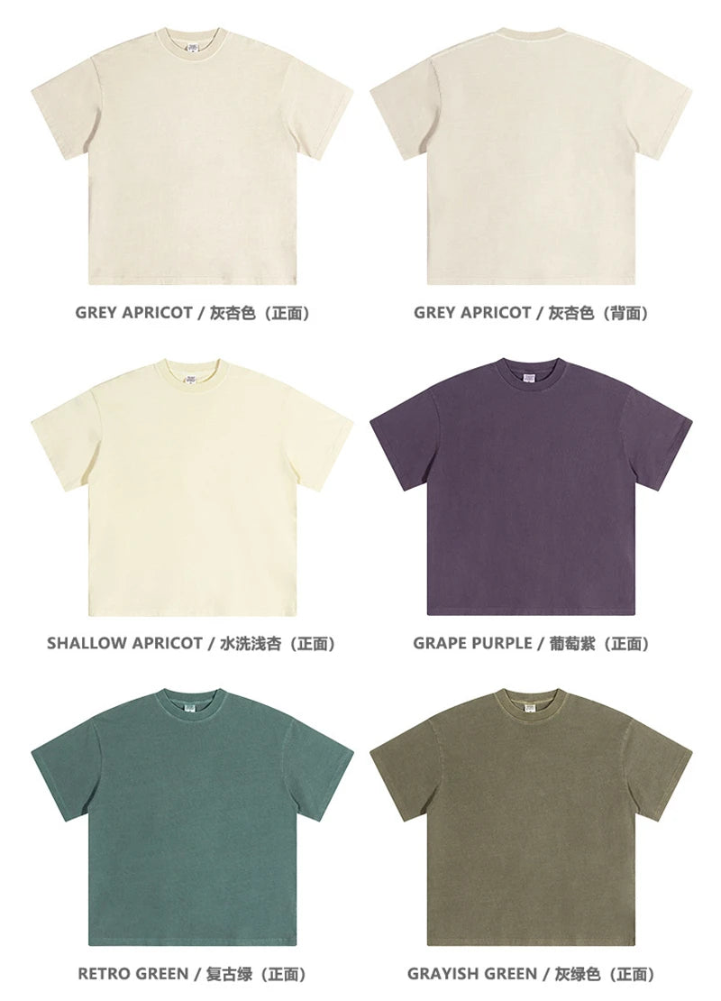 ZODF New Spring Summer 200gsm Washed Cotton T Shirts For Men Unisex Women Retro Casual Basic Solid T-Shirt Brand Tees HY0775