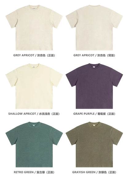 ZODF New Spring Summer 200gsm Washed Cotton T Shirts For Men Unisex Women Retro Casual Basic Solid T-Shirt Brand Tees HY0775