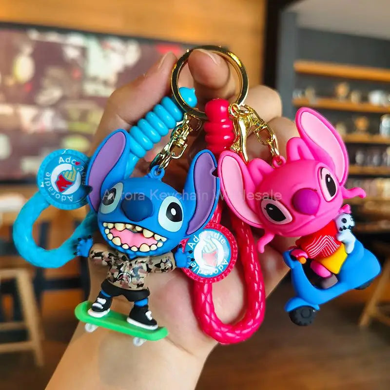 Wholesale Anime Disney Keychain Mickey Mouse Minnie Lilo & Stitch Cute Doll Keyring Ornament Key Chain Pendant Kids Toys Gifts