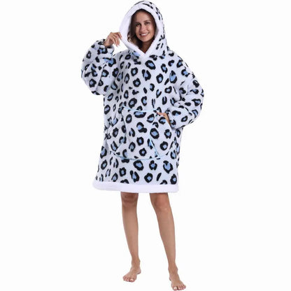 Leopard Winter Women Thicken Warm Hoodie Blanket Pink Blue Oversize Large Pocket Couple Loose Sweatshirts Mens Graphic Hoodies