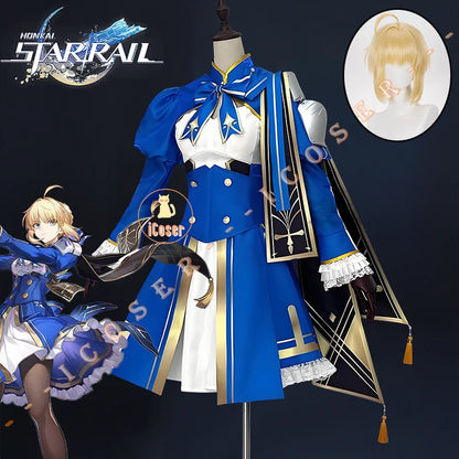 Honkai Star Rail Fate Saber Cosplay Costume Wig Dress Uniform Headwear Halloween Party for Women Girls Role Play Props Cos Gifts