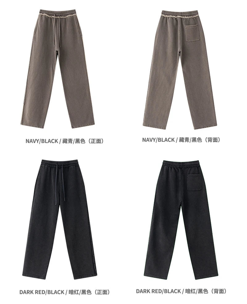 ZODF 2025 Winter Unisex Washed Fleece Straight Pants 400gsm Knitted Warm Loose Trousers HY1093