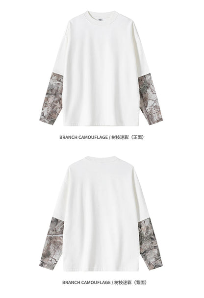 ZODF New Autumn Man Heat Transfer Printing T-Shirt Unisex Oversized 340gsm Fake 2-Piece Long Sleeve T Shirts Brand Tops HY1113