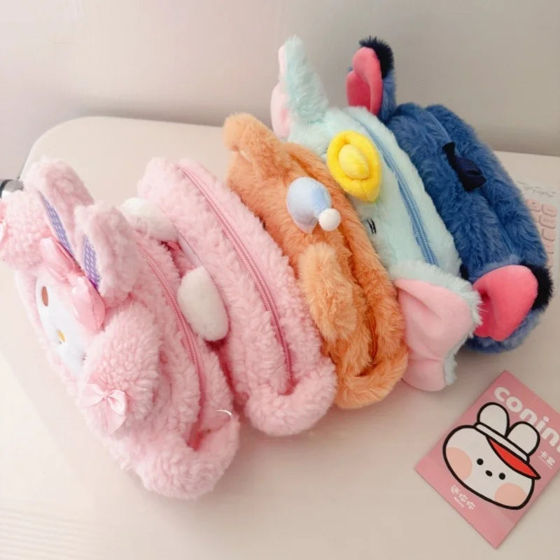 Cartoon My Melody Butter Bear Plush Makeup Bag Cute Anime Pencil Case Large Capacity Student Pencil Case Storage Bag Gifts Girl