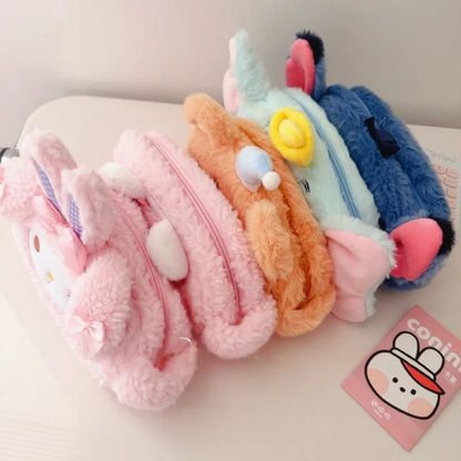Cartoon My Melody Butter Bear Plush Makeup Bag Cute Anime Pencil Case Large Capacity Student Pencil Case Storage Bag Gifts Girl