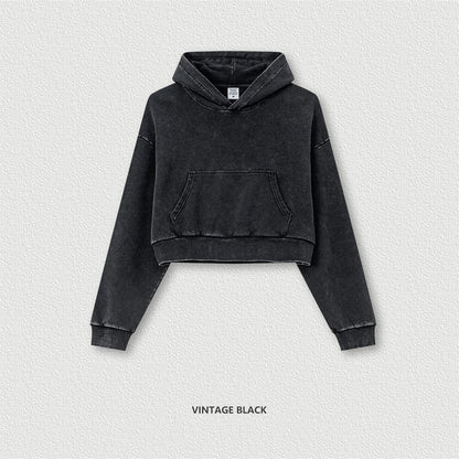 ZODF New Autumn Women Washed Crop Hoodies Female Girls Solid 380gsm Cotton Short Hooded Coats Streetwears HY0942