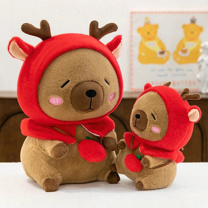 Plush Reindeer Capybara Transforming Stuffed Animal Cute Deer Cavy Doll for Kids Birthday Xmas Gift Soft Toy Bear