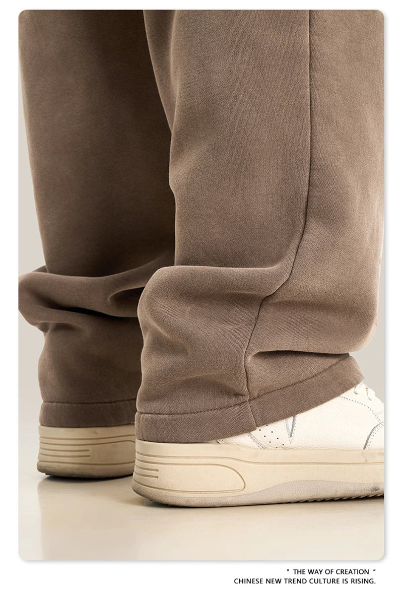 ZODF Retro Winter Monkey Washed Fleece Pants For Men Unisex Washed High Street 332gsm Warm Oversized Straight Trousers HY0892