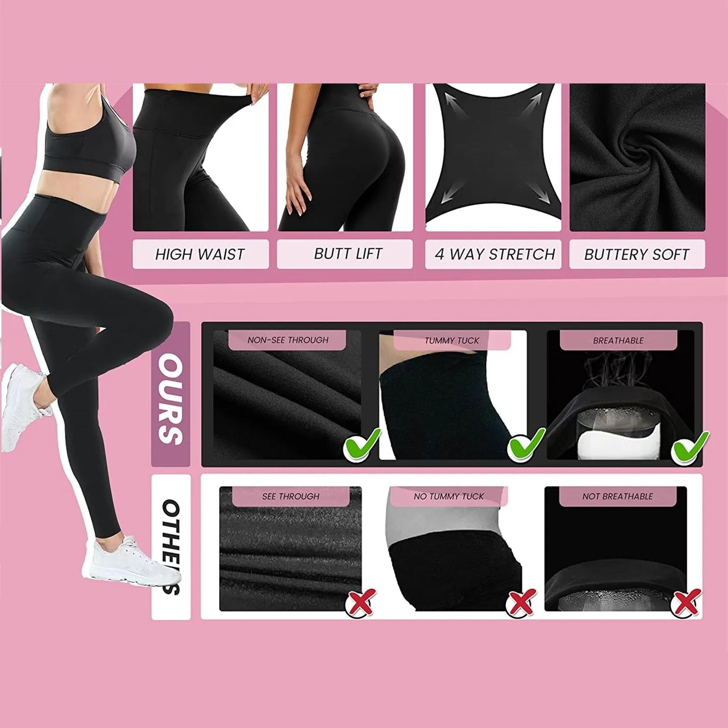 Women High Waist Sport Leggings Push Up Naked Feeling Yoga Running Gym Tights