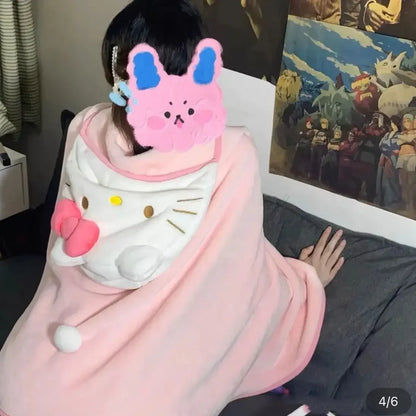 Kt Cat Air Conditioning Blanket Hooded Cute Cloak Student Dormitory Office Blanket Home Furnishings Outward Travel Products Gift
