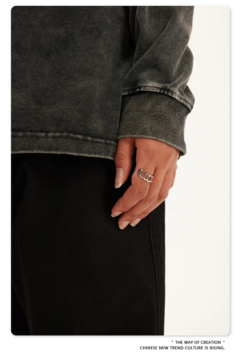 ZODF New Autumn Men's 260gsm 100% Cotton T Shirts Unisex Retro High Street Loose Washed Solid Tees Streetwears HY0376