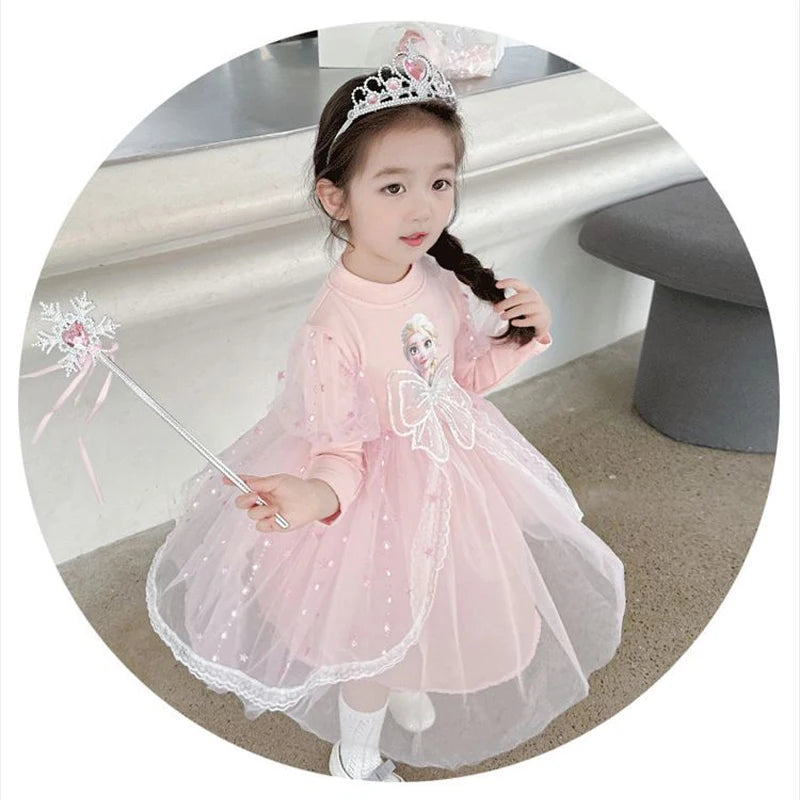 Toddler Girl Dress 2 to 3 4 5 6 7 8 9 Years Long Sleeve Princess Elsa Kids Dresses Blue Tutu Dress Children Clothes