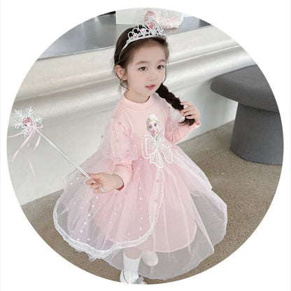 Toddler Girl Dress 2 to 3 4 5 6 7 8 9 Years Long Sleeve Princess Elsa Kids Dresses Blue Tutu Dress Children Clothes