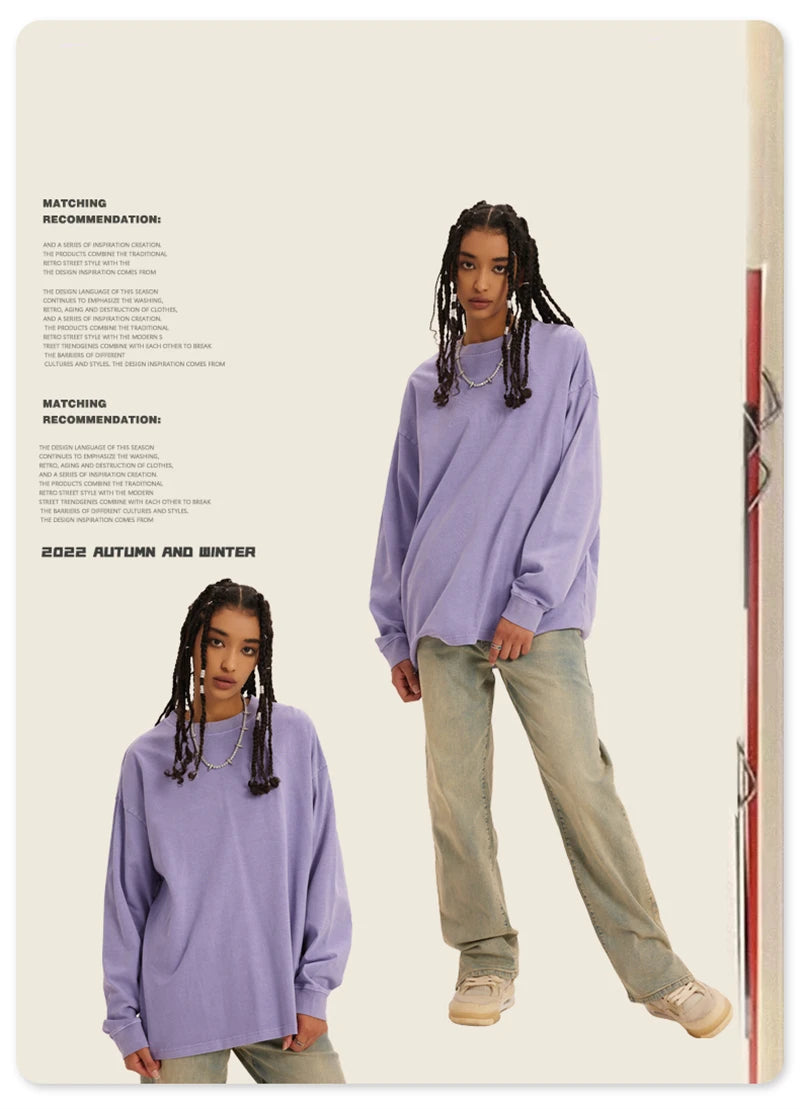 ZODF New Autumn Men's 260gsm 100% Cotton T Shirts Unisex Retro High Street Loose Washed Solid Tees Streetwears HY0376