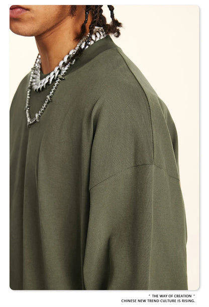 ZODF New 2024 Autumn 225gsm Loose Solid T-Shirt For Men Retro Unisex Antibacterial Full Sleeve T Shirts Brand Tops HY0871