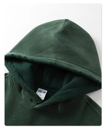 ZODF Trendy Men Washed 360gsm Fleece Hoodies Unisex Oversized Warm Paint Distressed Hooded Pullovers Winter Coat HY0947