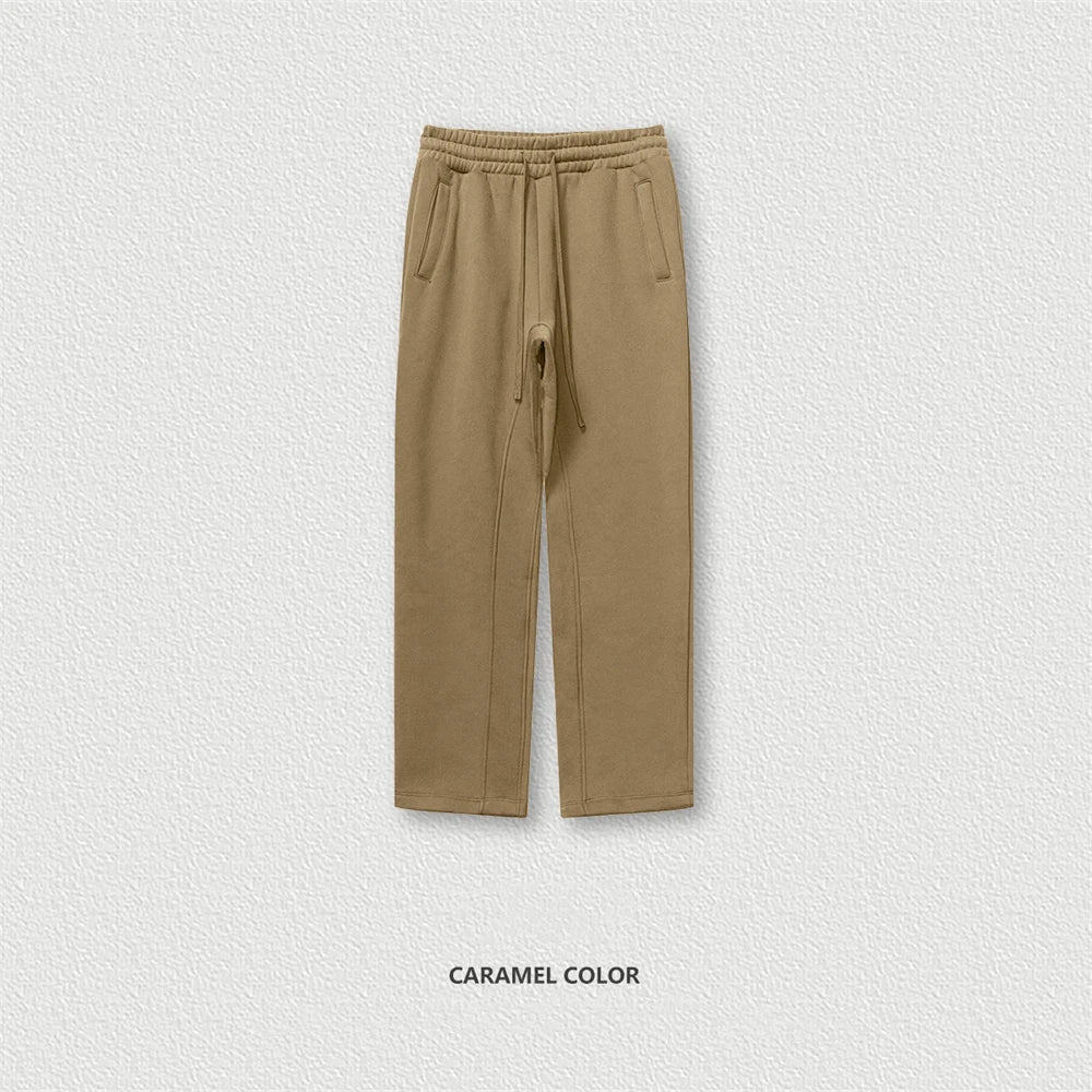 ZODF 345gsm Fleece Straight Pants for Men Unisex Loose Comfortable Sport Trousers Autumn Winter HY0864 - Caramel Color